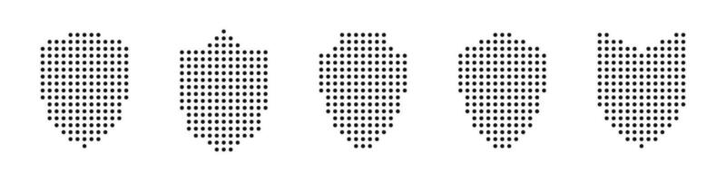 Shield icons set. Halftone shields. Protect shield . Dotted shield icons. Protect shield security line icons in halftone stylesv vector