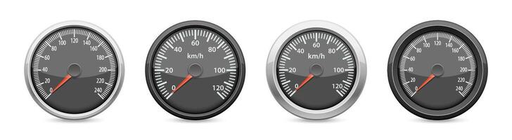Speedometer gauge. Speed measurement realistic panel. Kilometers per hour vehicle display. vector