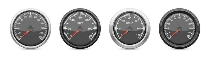 Speedometer gauge. Speed measurement realistic panel. Kilometers per hour vehicle display. vector