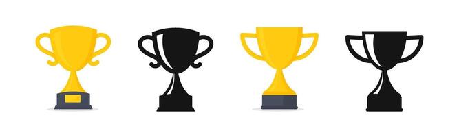 Trophy cup, award, icons. Gold trophy with the name plate of the winner. Champions cup trophy design. Champion cup winner trophy award. vector