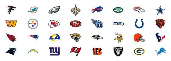 NFL American Football Conference Division Team Logos. American and National Football League teams. Rivne, Ukraine - November 20, 2023 vector