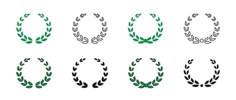 Simple black laurel wreath. Set black silhouette circular laurel foliate, wheat and oak wreaths. Emblem floral greek branch vector