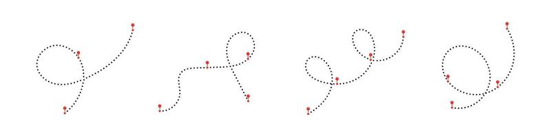 Line path with pointers. Dotted line path with location map pins. Dotted pathway. Travel navigation. Travel route. vector