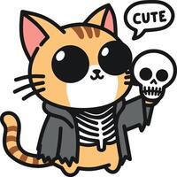 Cat with skull cartoon vector