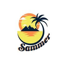 Summer Beach Illustration Concept Logo Design vector
