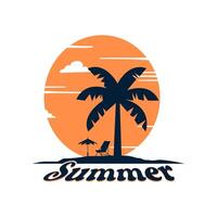 Summer Beach Illustration Concept Logo Design vector