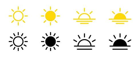 Sun simple icons collection. Sun illustration. Sun icon set, sunshine, sunrise or sunset. vector