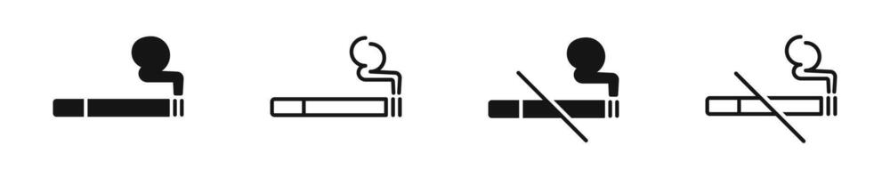 Cigaret icons. Cigarette icon set. Smoking concept icon. Silhouette style icons. vector