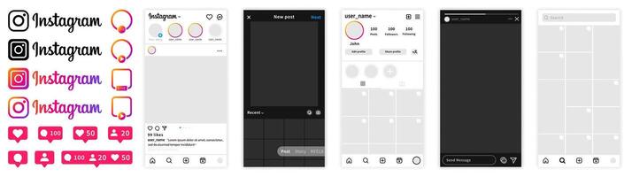 Instagram interface templates. Instagram mockups. Social network interface. Instagram concept vector