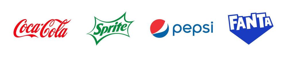Popular drink company logo set. Coka-cola, pepsi, fanta, sprite vector
