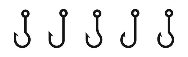 Fishing hook silhouettes. hook icon set. vector