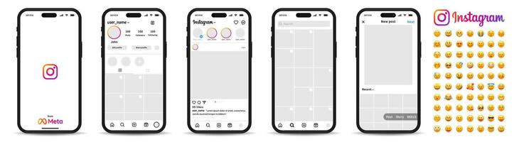 Instagram interface on smartphone screen template. Instagram mockups. Social network interface template. vector