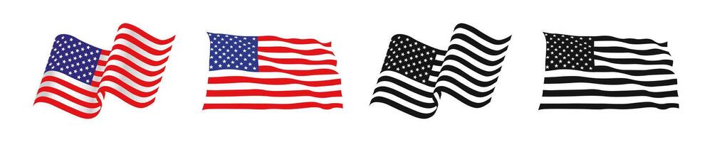 USA flag waving. American national symbol colored and flat black style. vector