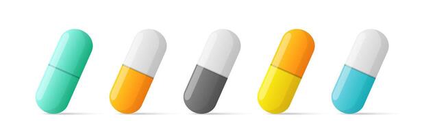 Capsule pill set. Medical pills healthcare illustration. vector