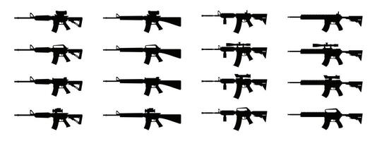Weapons silhouette set. Firearms silhouettes. Modern fireweapons silhouettes vector