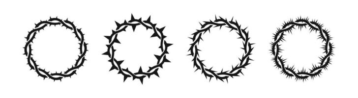 Crown of thorns silhouettes. Crown of thorns icons. vector