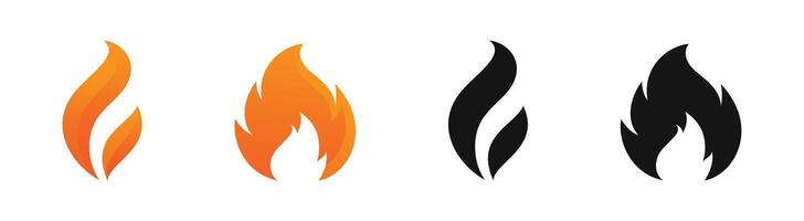 Fire color and flat black icons. Flame icon. Flaming hot symbol. vector