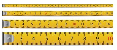 Tape measure set. Size measurement tool. Centimeters or inches measuring. vector