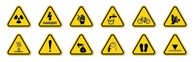 Danger yellow triangle signs. Warning sign collection. Alert flat symbol set. vector