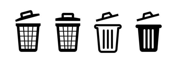 Trash cans icons. Trash can sign. Delete symbol. Delete button. Garbage bins set. Trash icons vector