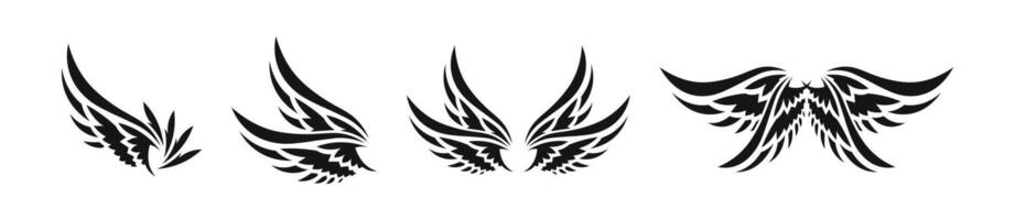 Wings black tatoo set. Angel wing, art decoration flat set. vector