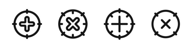 Aim icons. Set aim icon. Illustration of crosshairs icon set. Target aim and aiming to bullseye vector