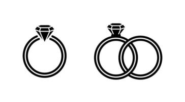 anillo iconos Boda anillo icono colocar. anillo con diamante iconos Boda anillos vector