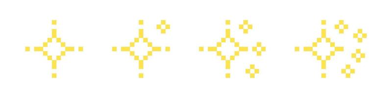 Pixel star set. 8-bit stars. Pixelated stars. Shiny stars pixel art icon set. Sparkling stars pixel art. vector