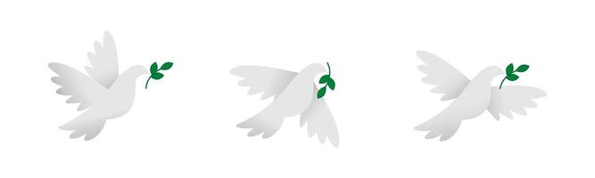Dove icons. Peace dove. Doves of peace. Flying pigeon. Dove with branch. vector