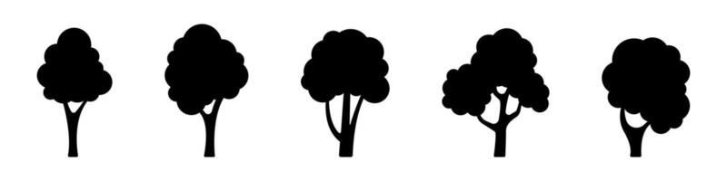 árbol iconos árbol siluetas silueta estilo icono colocar. vector