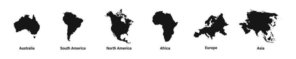 World continents silhouettes. World map icons. vector