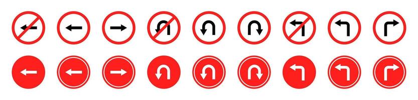 Turn arrow icons. U-turn, no u-turn. Road sign arrows set. Road navigation arrows. Way direction arrow sign vector