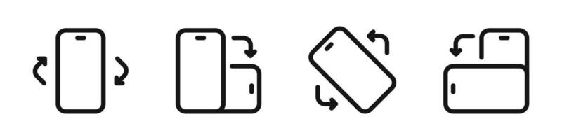 Phone rotation icons. Mobile phone rotation symbols. Device rotation arrows. Smartphone rotation silhouettes. vector
