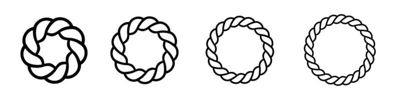 Round rope symbol set. Circular rope shapes. Circles made of rope. Rope borders vector