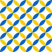 Geometric symmetrical seamless pattern with blue and yellow shapes on a white background. vector