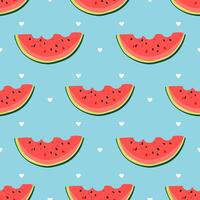 Slices of watermelon. Seamless cute pattern. Summer vibes. Watermelon red on a blue background. vector