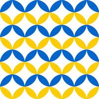 Geometric symmetrical seamless pattern with blue and yellow shapes on a white background. vector