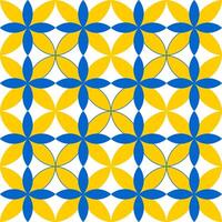 Geometric symmetrical seamless pattern with blue and yellow shapes on a white background. vector