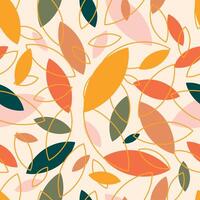 Colored leaves fall on a light pink background, forming a cute seamless pattern. vector