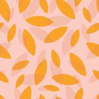 Autumn leaves falling on a pink background forming a seamless cute pattern. vector