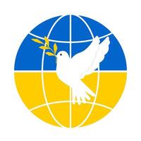 blanco paloma de paz en contra un amarillo azul circulo en un blanco antecedentes vector