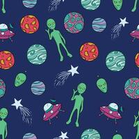 seamless pattern of doodle outer space elements vector