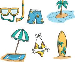 cute doodle summer elements or icons vector