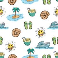 doodle summer icons or elements in seamless pattern vector