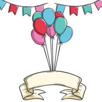 cute birthday party with balloon using doodle art vector