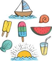 cute doodle summer elements or icons vector