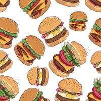 cheese burger and egg burger in seamless pattern vector