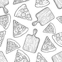 hand drawing slice pizza in seamless pattern illustration vector