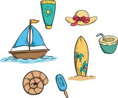 cute doodle summer elements or icons vector
