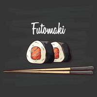 hand draw sushi with chopstick vector